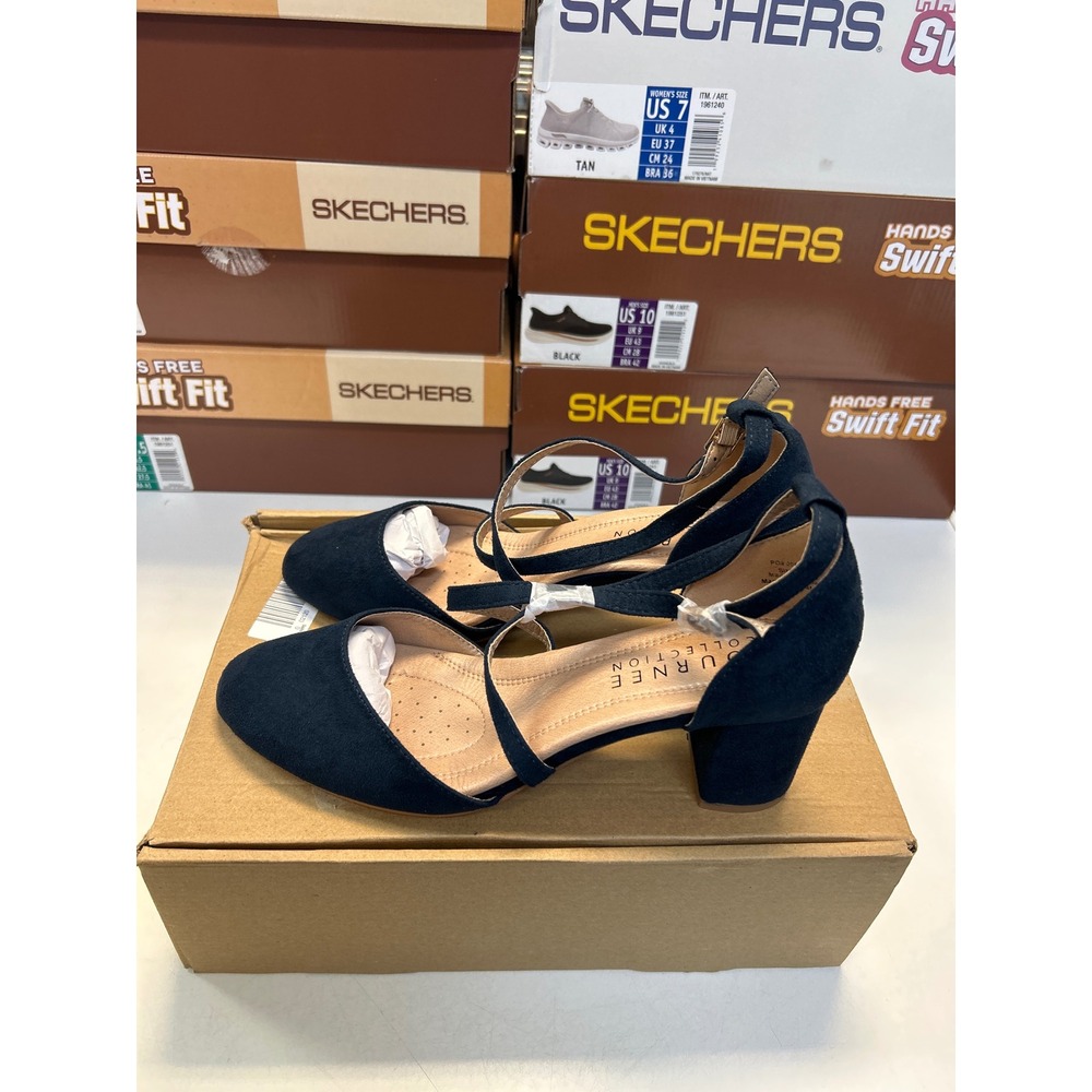 Journee Collection Foster Pump Women 9 Navy Blue Faux Suede Heel Strappy 0637